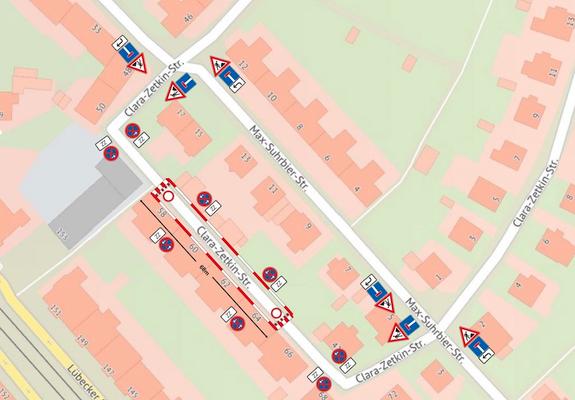 Die Maßnahme beginnt mit dem 1. Teilabschnitt ab Clara-Zetkin-Straße Haus-Nummer 58 bis Höhe Haus-Nummer 64