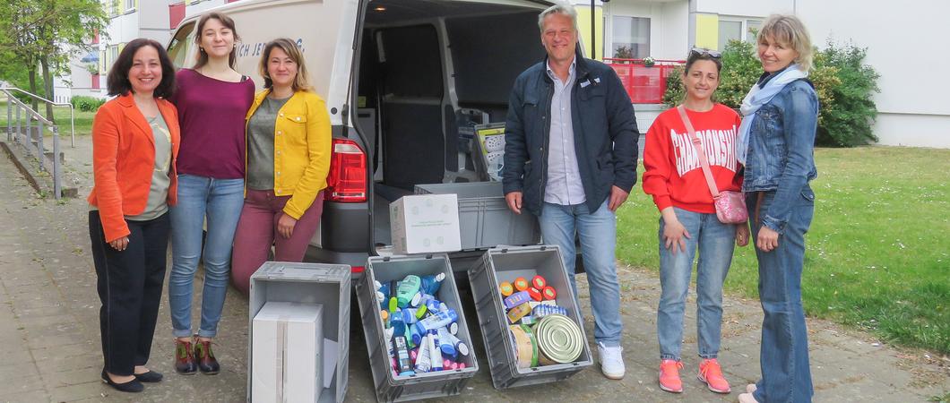 Hygieneartikel, Nahrung und Artikel des Babybedarfes kamen durch die Sammlung zusammen und wurden von Axel Schulz an die Bedürftigen weitergegeben, Foto: SWS