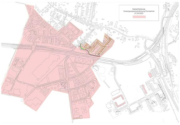 In diesem Teil Krebsfördens wird die Warmwasser- und Fernwärmeversorgung am 27. September für Reparaturarbeiten vorübergehend unterbrochen, Grafik: Stadtwerke Schwerin