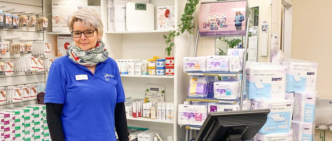 Birgit Bollow-Jenning arbeitet  seit zwei Jahren arbeitet fest in dieser Filiale von Sanitätshaus Hofmann und ist deren „gute Seele“