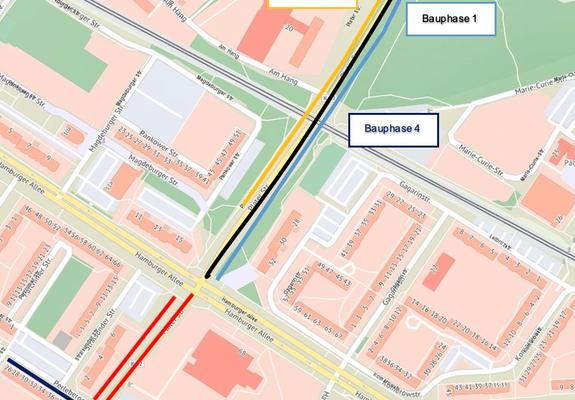 Lageplan der verschiedenen Bauphasen der Instandsetzung in der Plater Straße, Foto: GAIA-MV