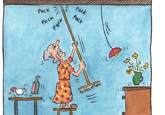 Die Arbeiten der 90 Künstlerinnen und Künstler handeln von Krisen, Krieg und Corona, aber auch von deutscher Spießbürgerlichkeit, Karikatur: HUSE „Pock“