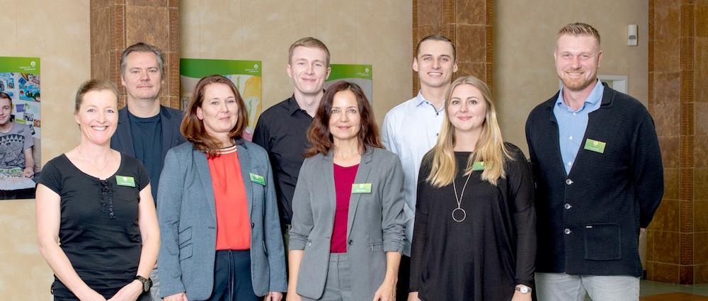 Die Mitarbeiter der Neuvermietung kümmern sich gerne und sorgen für Wohngefühl: Kathrin Daudert, Teamleiter Andreas Klotzki, Sandra Licht, Sebastian Schön, Katrin Marohn, Tom Lenius, Svenja Fritz und Karsten Prohl (v.l.)