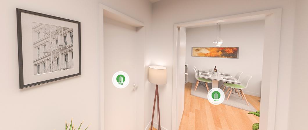 Per Mausklick auf die WGS-Symbole bewegt sich der Interessent von Raum zu Raum und kann so die Wohnung ganz für sich entdecken