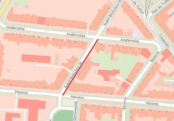 Blick auf den Bereich der Arbeiten in der Rudolf-Breitscheid-Straße, Grafik: GeoPortal M-V