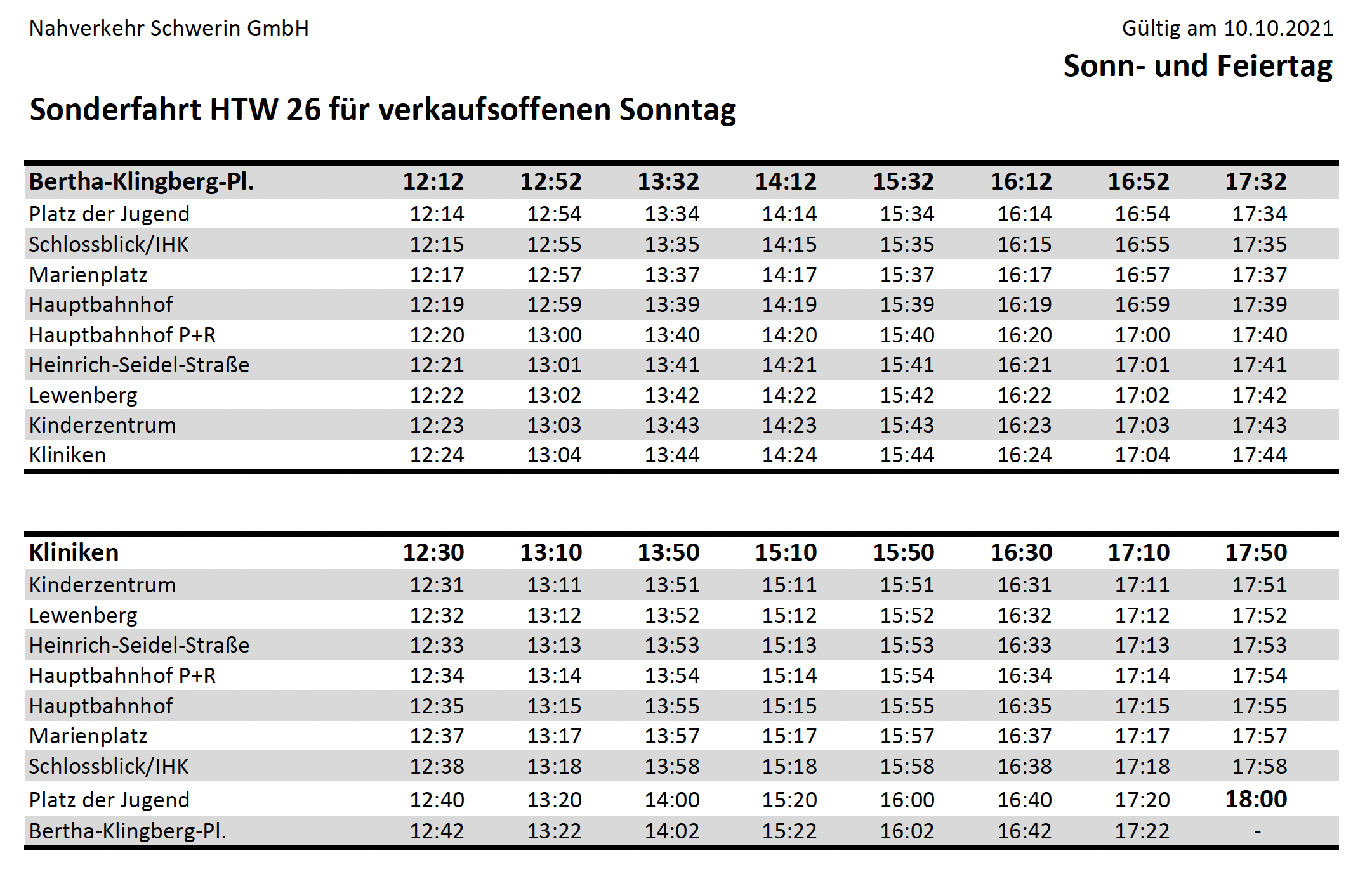 Der Sonderfahrplan der historischen Bahn am verkaufsoffenen Sonntag